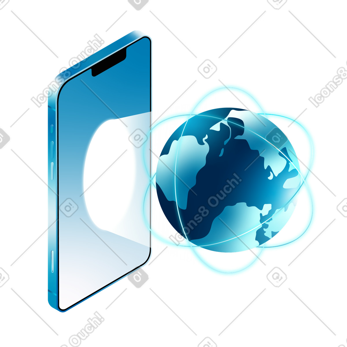 Digital world in the cloud connected to a phone illustration in PNG, SVG