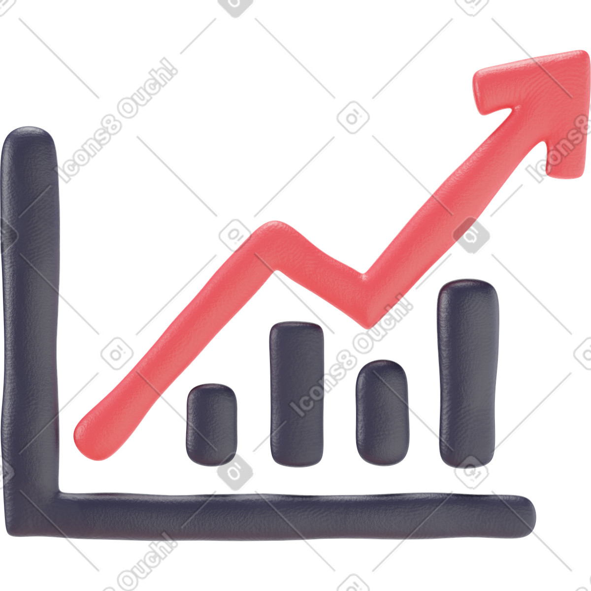 Ilustração de Gráfico crescente vermelho e preto em no estilo 3D Stripy para baixar em PNG, SVG