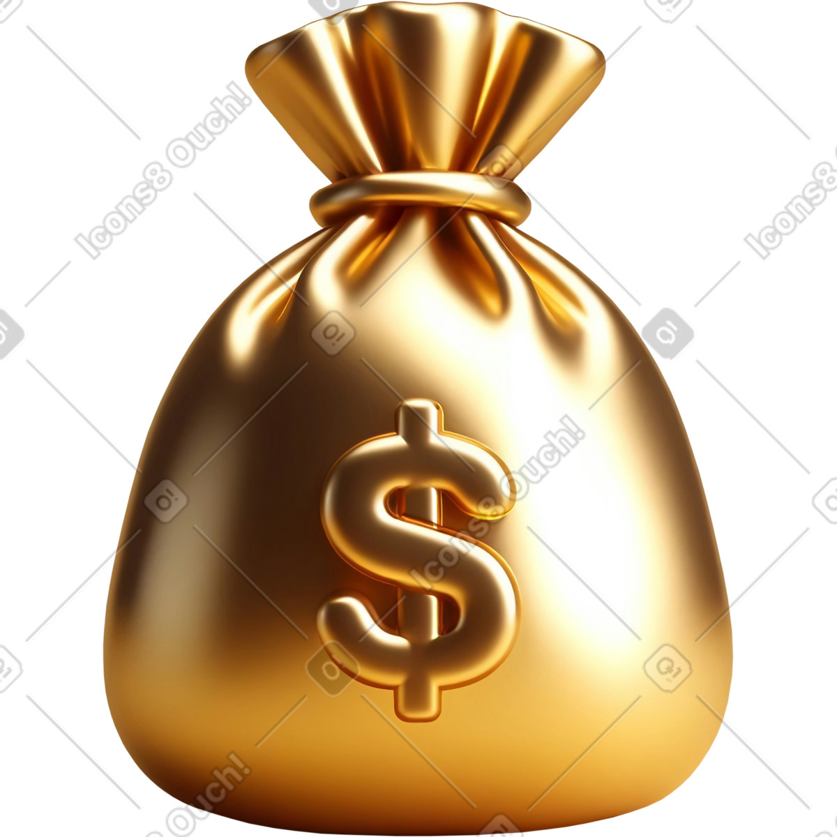 Gold money bag illustration in 3D Mini style download in PNG, SVG