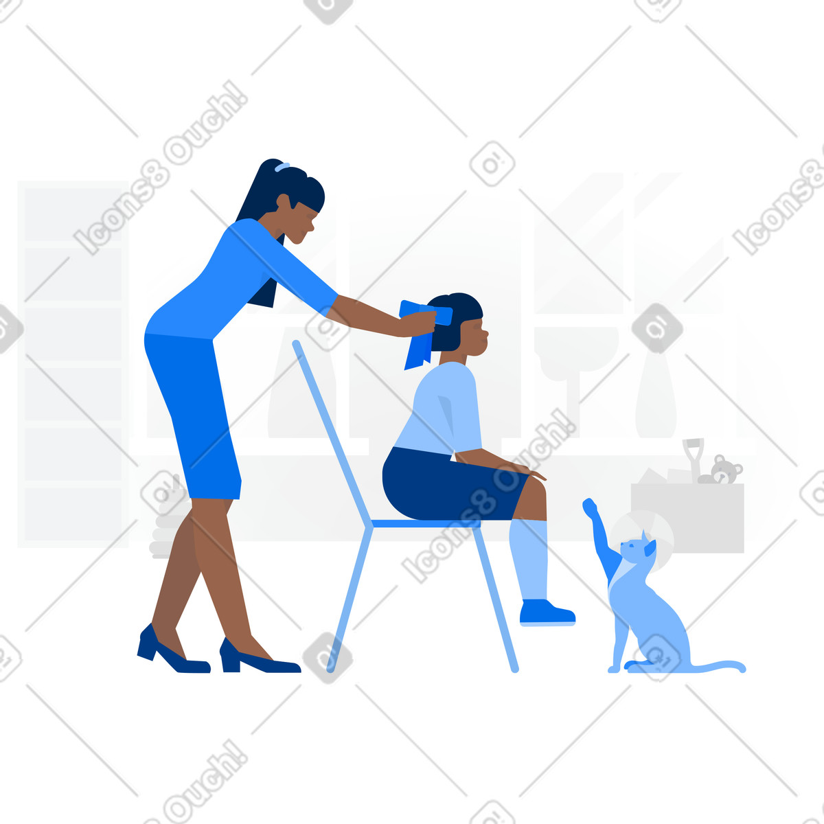 下载 Urban 风格的 做女孩头发的女人 插画，支持 PNG、SVG 格式