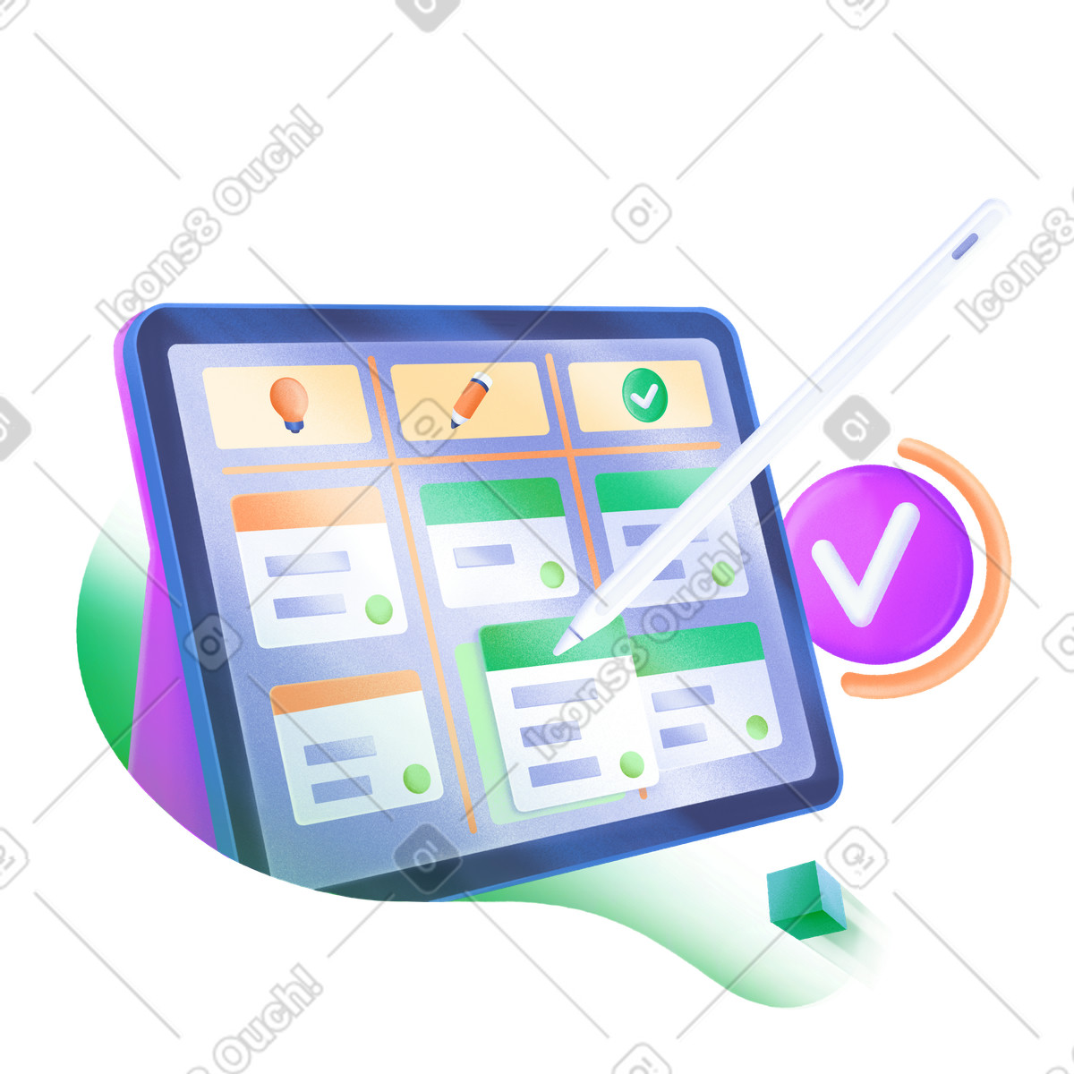Organizing a Kanban board on tablet  illustration in PNG, SVG