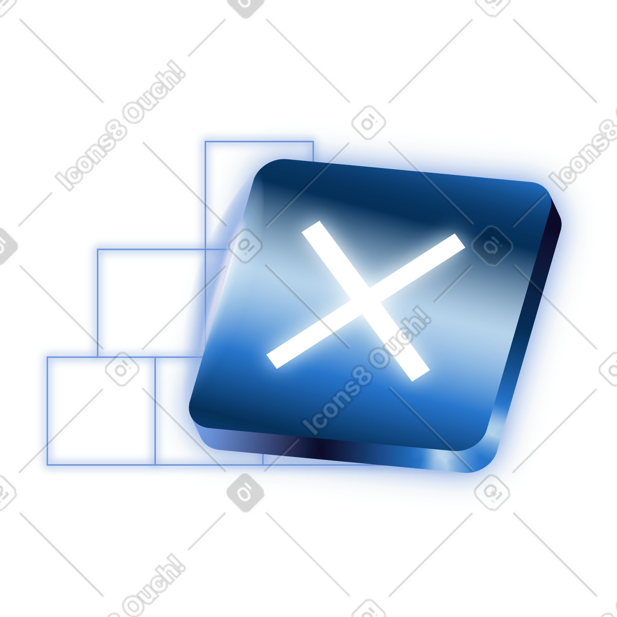 Blue close icon with glowing effect, app X button and cancel action illustration in Dimension style download in PNG, SVG