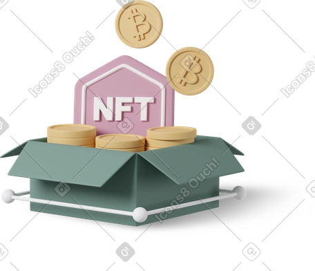 3D nft box bitcoin illustration in Business Casual life style download in PNG, SVG