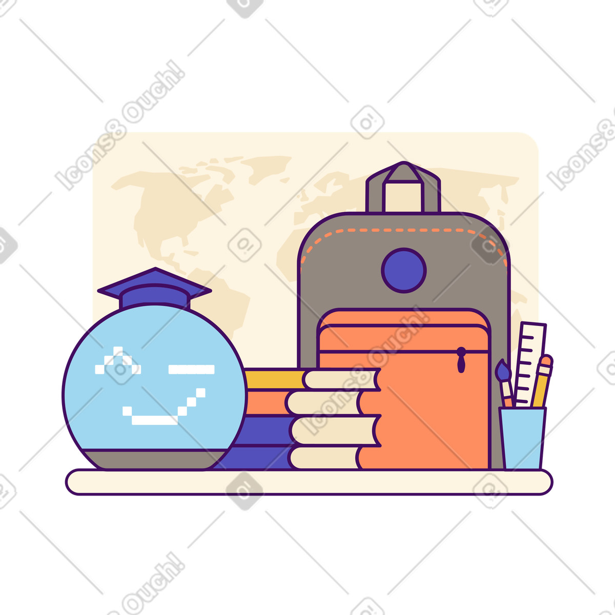 School supplies with smart speaker illustration in Simplistic style download in PNG, SVG