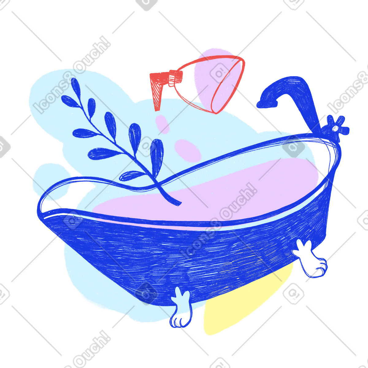 Ilustração de Blue foam bathtub for relaxation and harmony em no estilo Biro para baixar em PNG, SVG