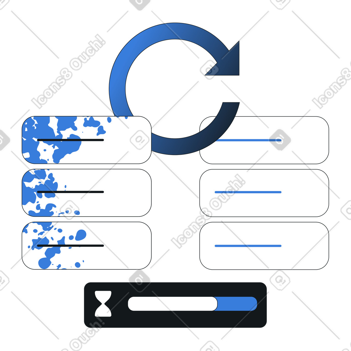 Automated data backup process, Scheduled data synchronization, Database archiving in progress illustration in PNG, SVG