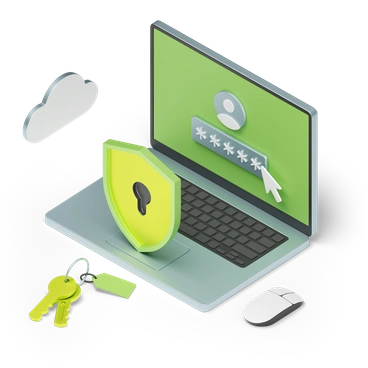 A laptop with a shield and password input - 3D Isometric style illustration