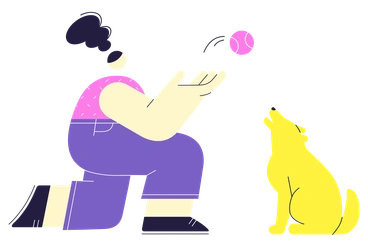 A woman playing with a dog - Mellow style illustration