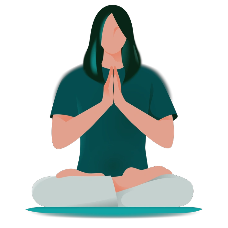 A person meditating with hands in prayer position - Office style illustration