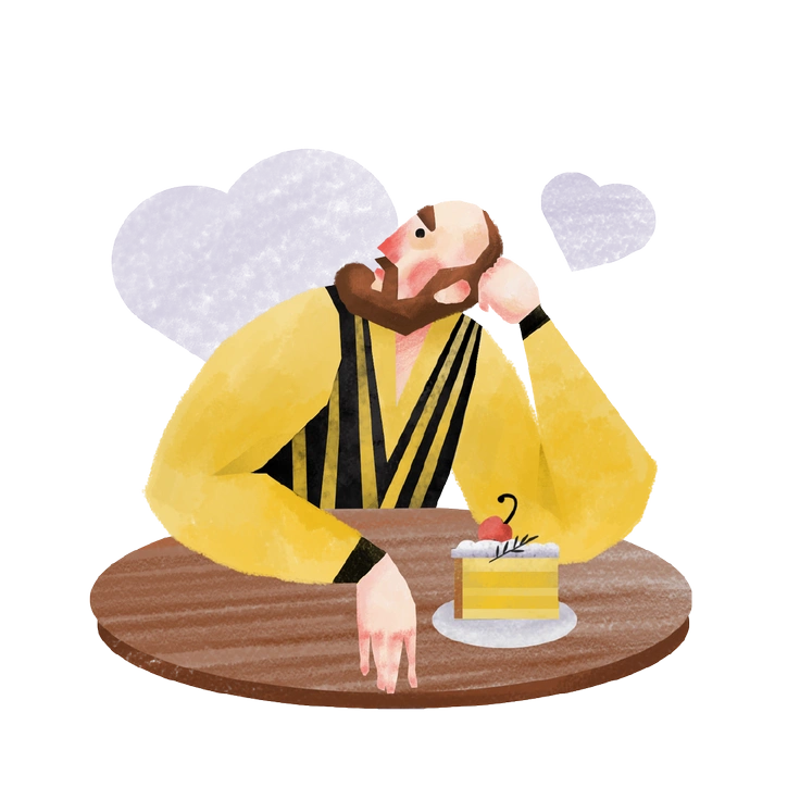 A man resting his chin on his hand - Family style illustration