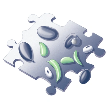 A collection of puzzle pieces shaped like various types of beans. Each piece features a distinct bean variety, such as kidney beans, black beans, pinto beans, and green beans. The pieces interlock seamlessly, showcasing the unique shapes and textures of each bean. The background is plain to emphasize the puzzle's intricate design. The light casts subtle shadows, enhancing the three-dimensional effect of the beans.