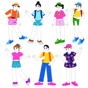 Body templates designed for children's fashion, featuring playful and colorful clothing