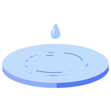 A single droplet of water descends from above, poised to impact the surface of a calm pool. Upon contact, the droplet creates a small splash, sending out concentric ripples that expand outward in perfect symmetry. The surface of the water reflects the surrounding environment, with soft shimmering highlights where the light catches the moving water. The scene captures the moment of impact, emphasizing the dynamic motion contrasted against the stillness of the water.