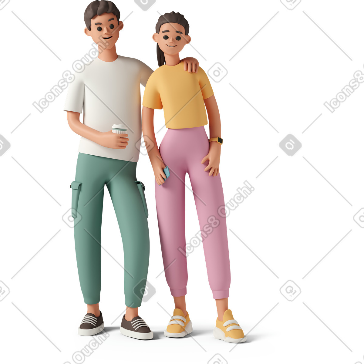 3D Casual life 스타일의 Young man and woman standing next to each other 일러스트레이션 PNG, SVG 다운로드