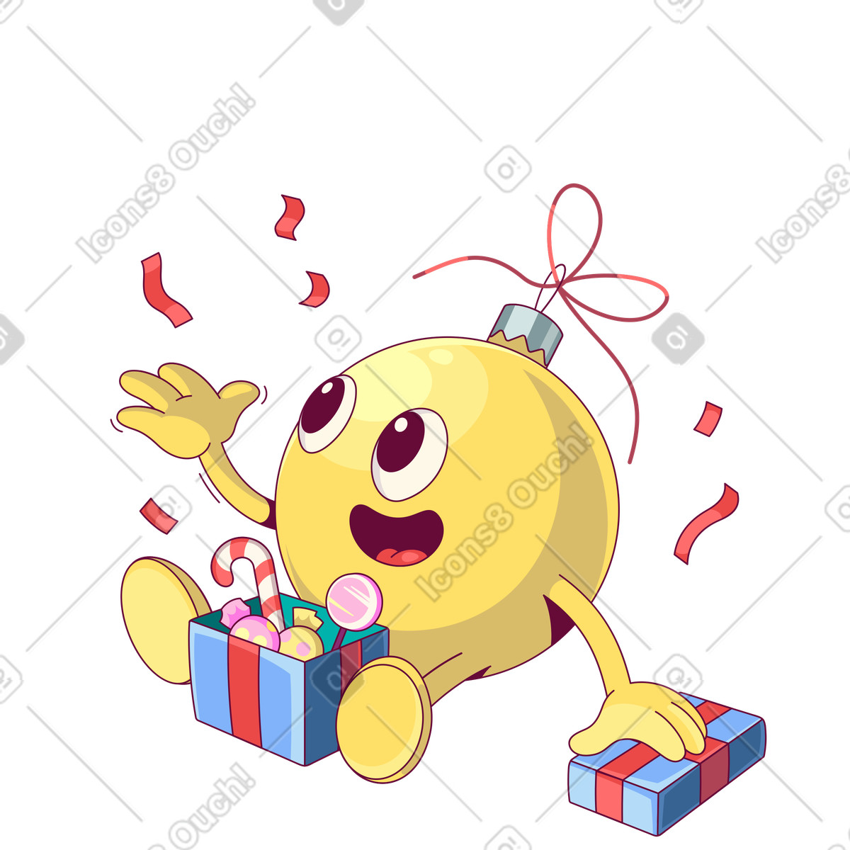 Christmas gift exchange or holiday fun, Merry festive greetings illustration in Handy style download in PNG, SVG