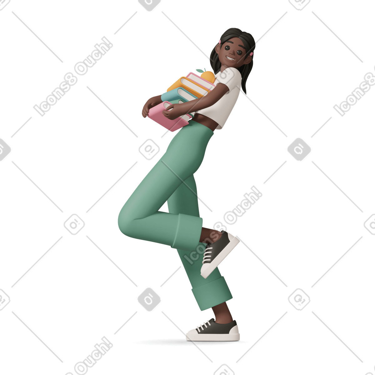 Black girl with stack of books illustrazione in stile 3D Casual life scarica in PNG, SVG