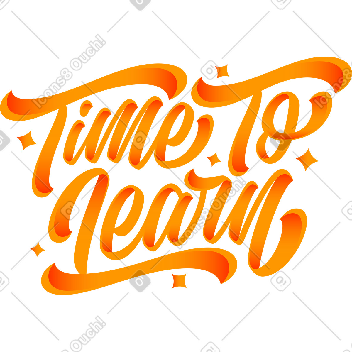 Lettering time to learn illustration featuring gradient shadow clipart for educational graphics