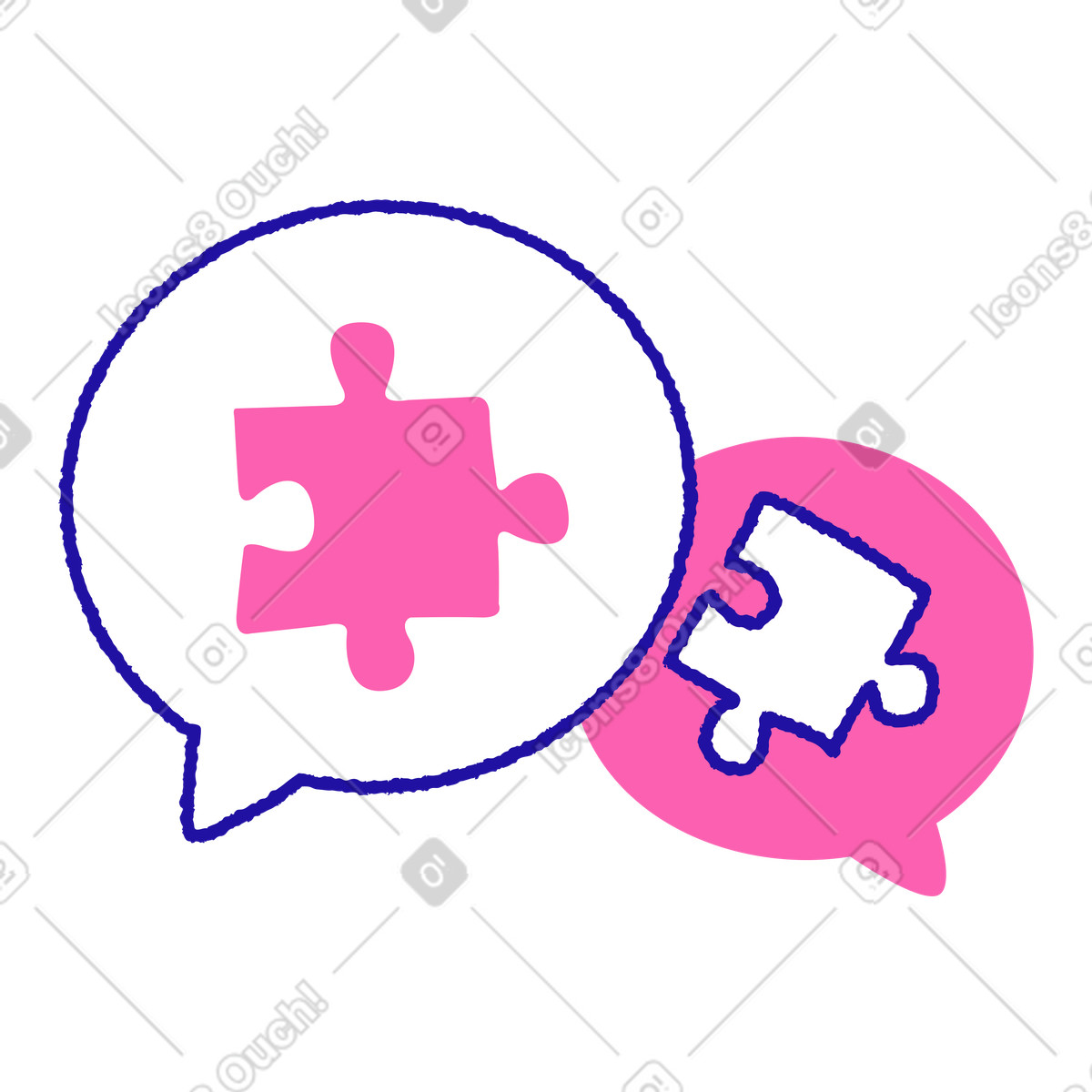 Puzzle pieces in dialogue bubbles, Collaborative problem solving concept illustration Whimsy style download PNG, SVG