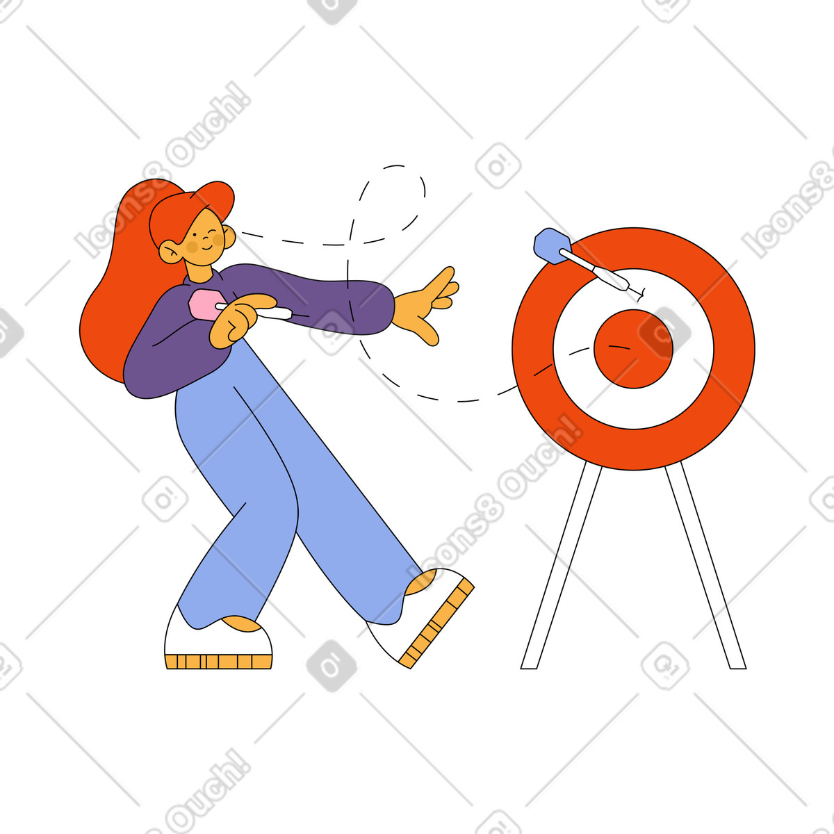 Ilustración Chica lanza dardos a la diana en estilo Bloom descargar en PNG y SVG