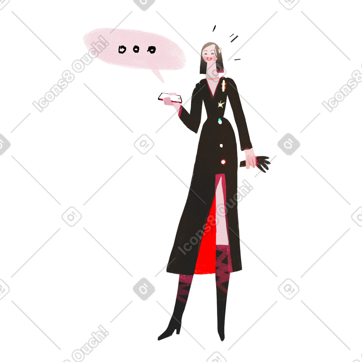 Woman holding a phone and messaging illustration in Fabulous style download in PNG, SVG