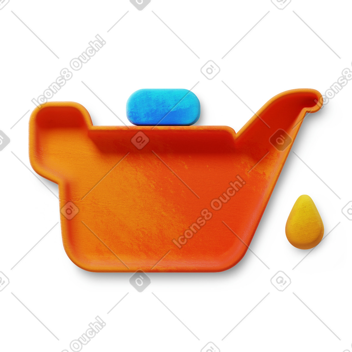 下载 3D Microsoft Fluent illustration 风格的 Oil can warning symbol with dripping drop for dashboard indicator 插画，支持 PNG、SVG 格式
