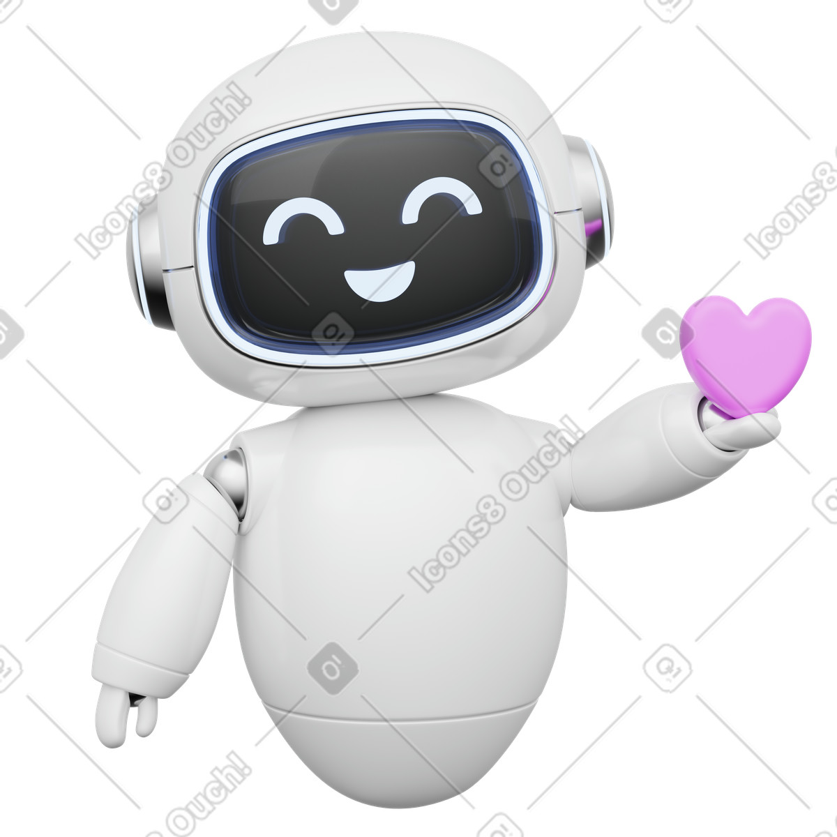 Kind customer service virtual assistant with happy face giving heart illustration in 3D Playful style download in PNG, SVG