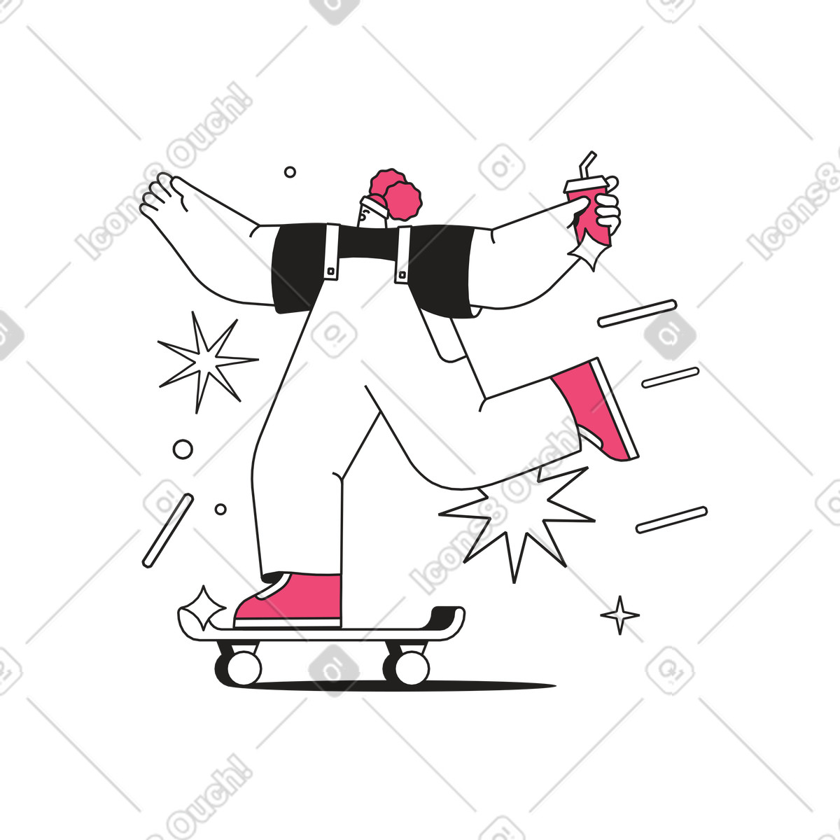 Ragazza su skate illustrazione animata in stile Dazzle Line scaricabile in GIF, Lottie (JSON), AE