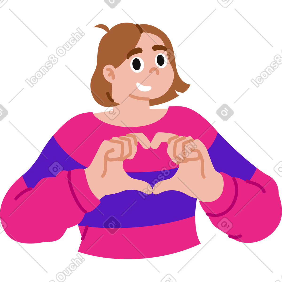 Donna che mostra il segno del cuore con le mani illustrazione in stile Active scarica in PNG, SVG
