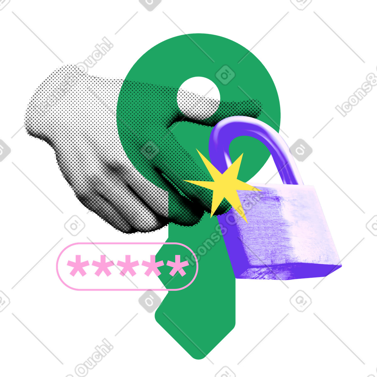 Password manager with padlock and key illustration in PNG, SVG