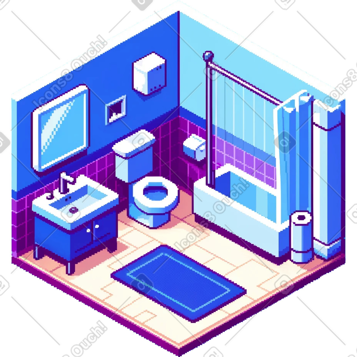 Miniature bathroom in blue colors illustration Rooms style download PNG, SVG