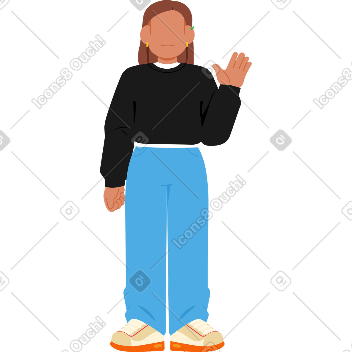 Young woman waving her hand illustration in Catchy style download in PNG, SVG