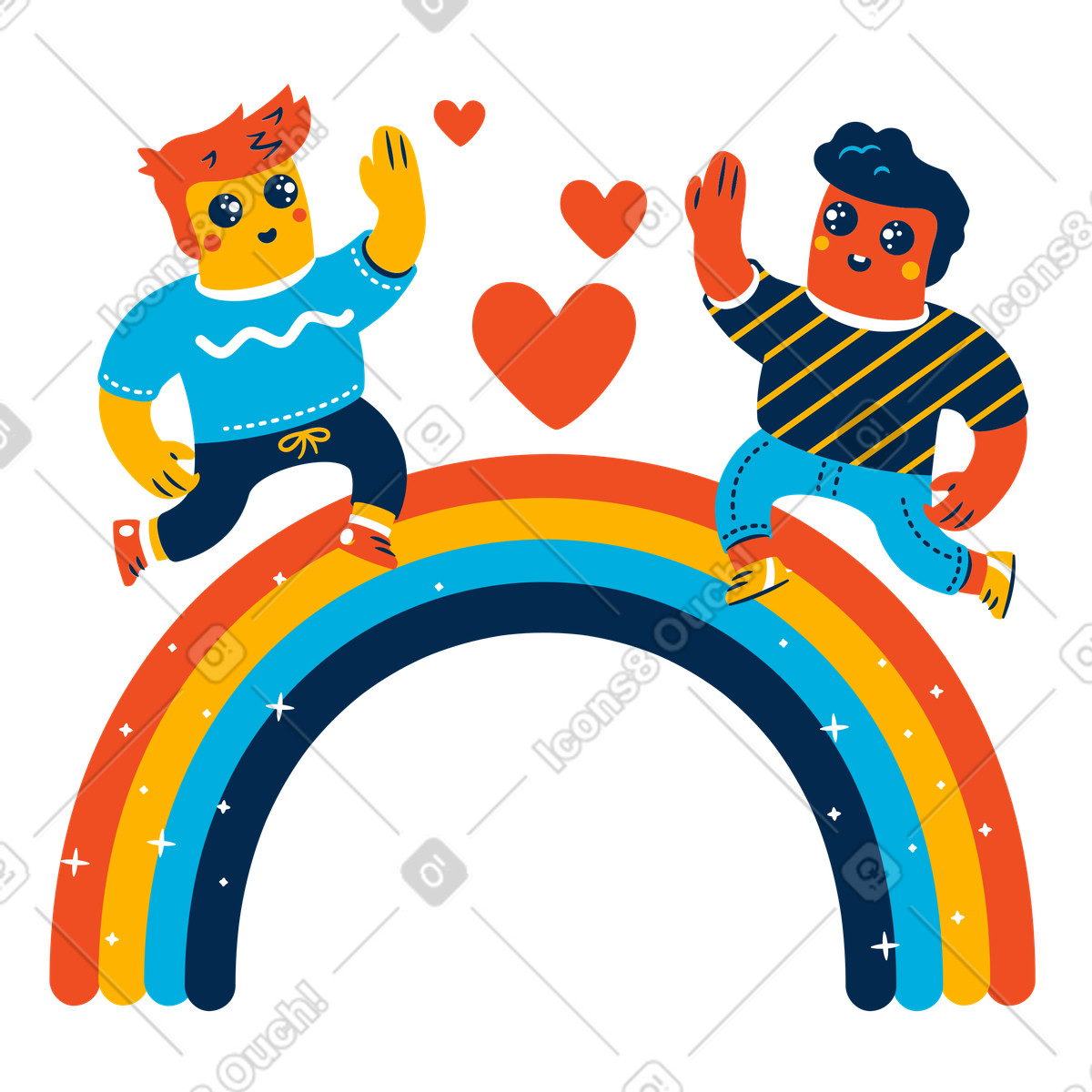 Flame スタイルの 虹の上を歩く のイラストをPNG、SVG形式でダウンロード