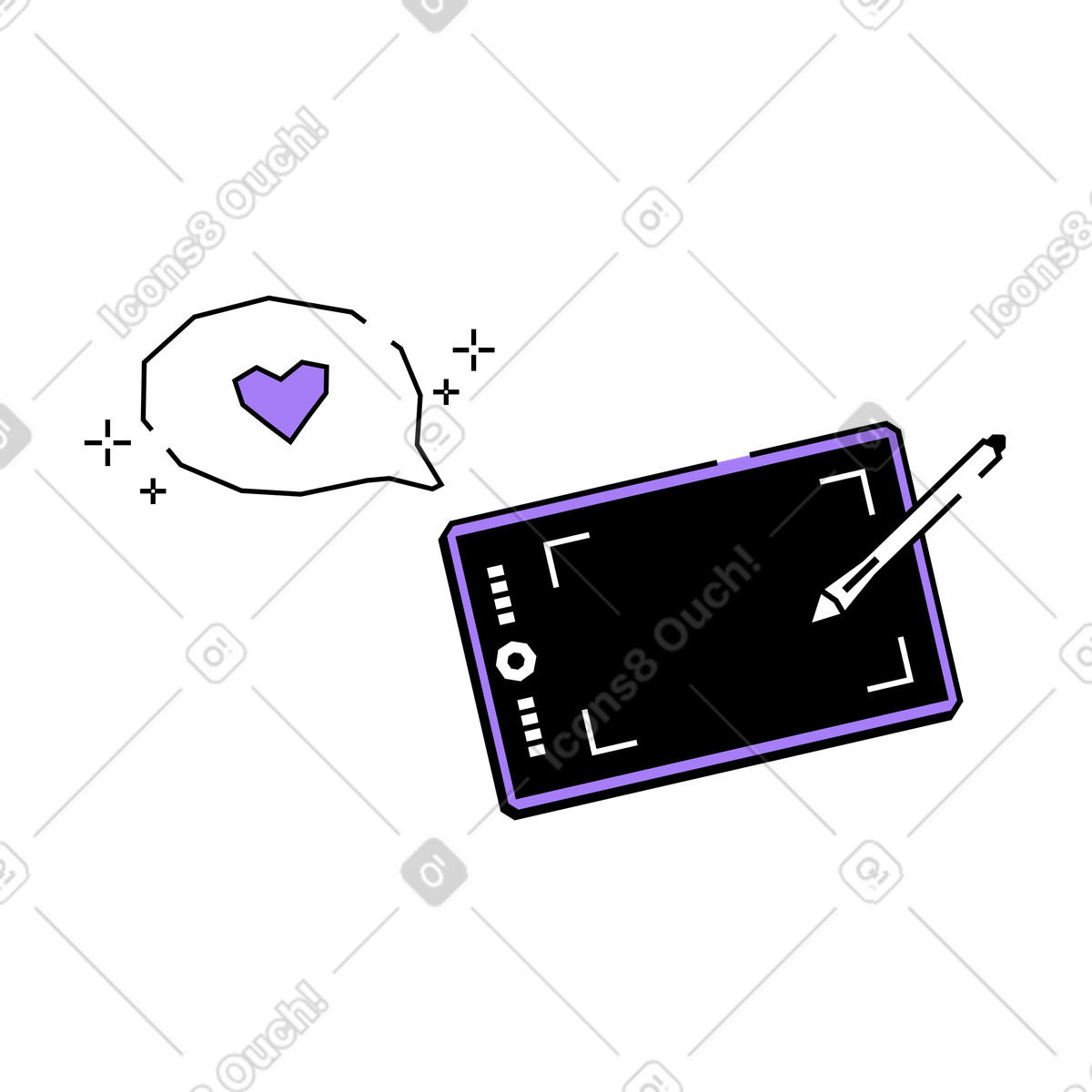 Herzliche skizzen auf digitaler leinwand-Illustration im Amethyst-Stil als Download in PNG, SVG