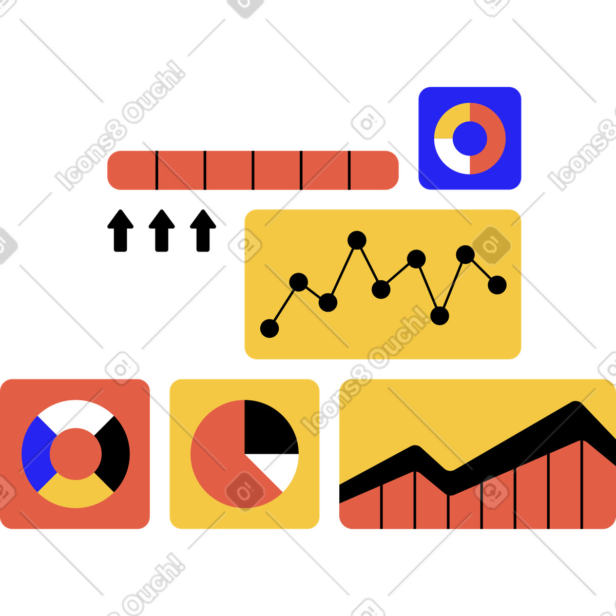 Flat スタイルの チャートやグラフとのインターフェース のイラストをPNG、SVG形式でダウンロード