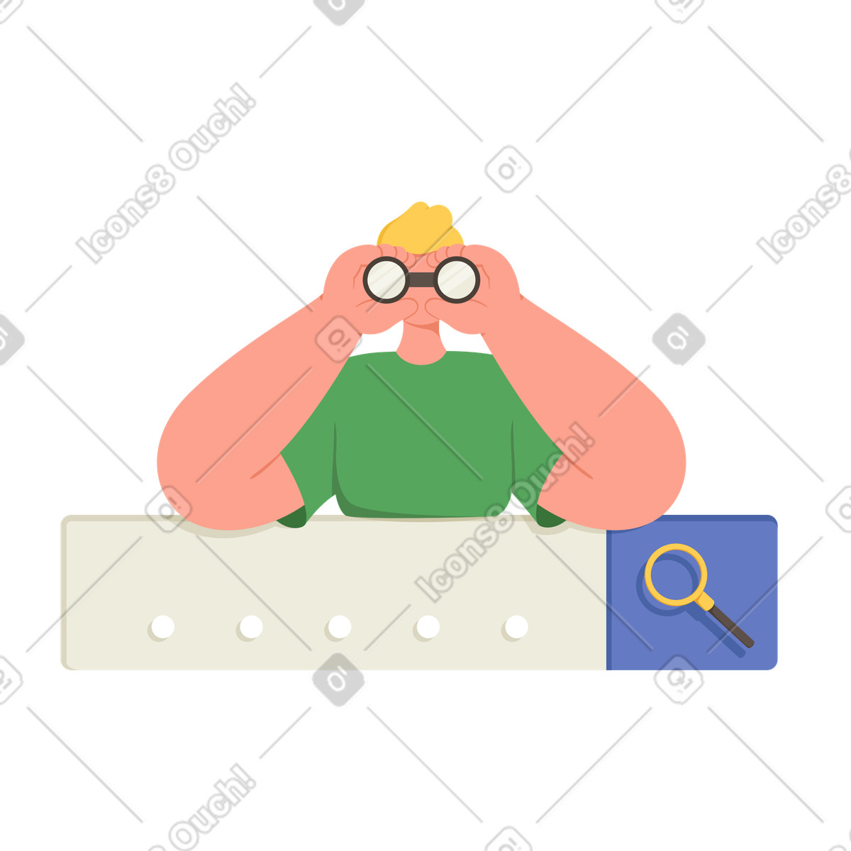 Social スタイルの 検索バーの上に双眼鏡を持つ男性 のアニメーションイラストをGIF、Lottie (JSON)、AEでダウンロード