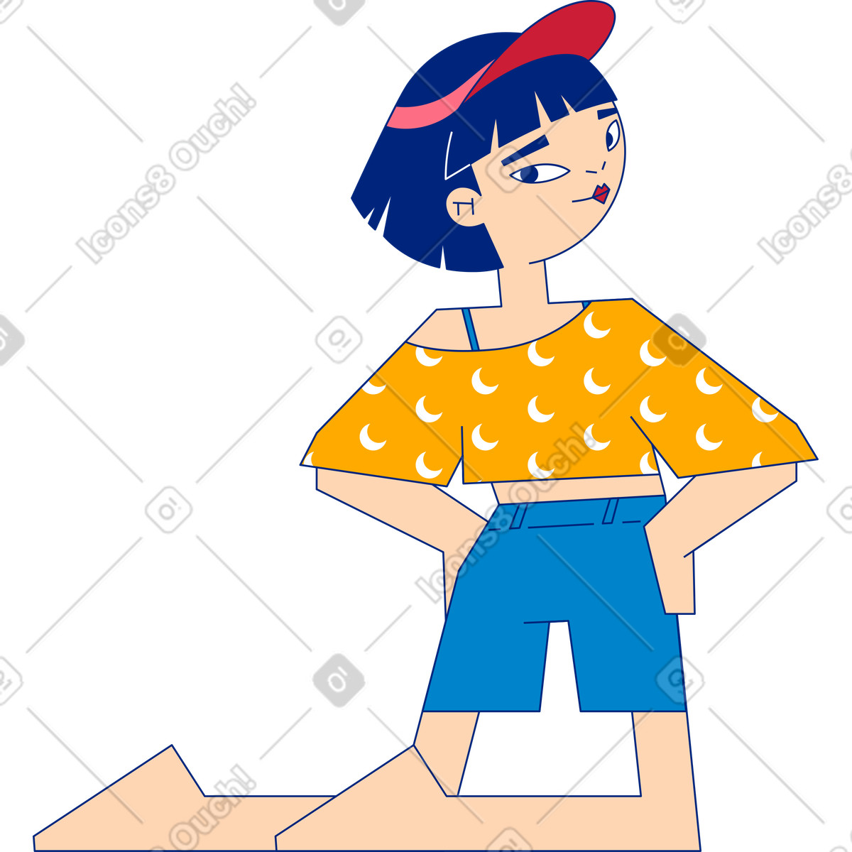 Ilustración Chica de rodillas media espalda en estilo Neo-Sakura a descargar en PNG y SVG