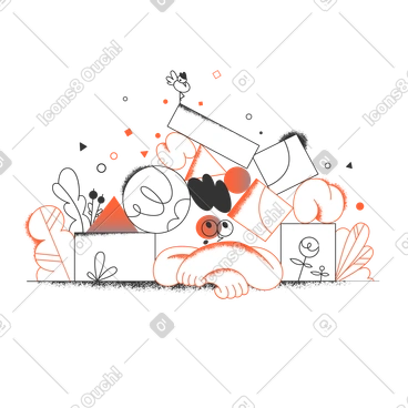 Woman under the weight of blocks and shapes PNG, SVG
