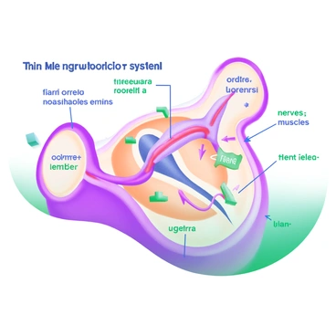A modern pastel illustration featuring a functional diagram of the male reproductive system during arousal. The diagram includes a detailed anatomical representation of the "penis" along with labeled components such as the "corpora cavernosa," "urethra," and "glans." Arrows indicate blood flow, showing increased circulation towards the penis. Colorful annotations highlight key processes, with a soft blue background that enhances the clarity of the diagram. Additional labels include "nerves" and "muscles" to indicate their role in the process. The overall composition is structured in a clear and informative manner.