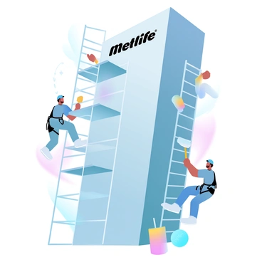 Scaffolding and workers restoring the MetLife building’s exterior