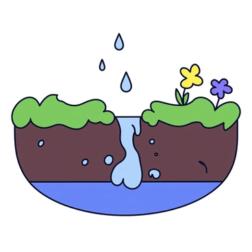 Rainwater seeping into the ground, replenishing underground aquifers