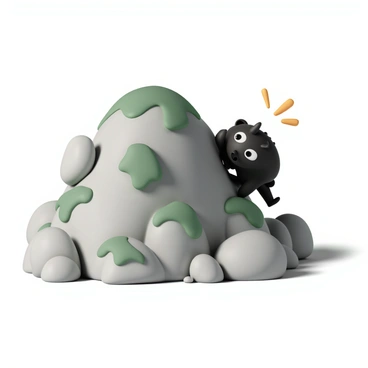A small niffler, with soft black fur and a long snout, is climbing a steep, rocky hill. Its eyes are bright and curious, full of excitement as it sniffs around, searching for buried treasures. The hillside is covered in various sizes of rough stones and patches of green moss. The niffler's paws are gripping onto the uneven surface, and it has an eager expression, its little paws raised as it digs into the ground. Sunlight casts shadows over the rocks, highlighting the niffler's shiny coat while it explores its surroundings.