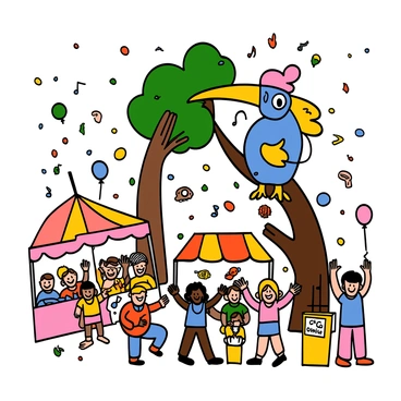 A big bird enjoying the sights and sounds of a vibrant summer festival