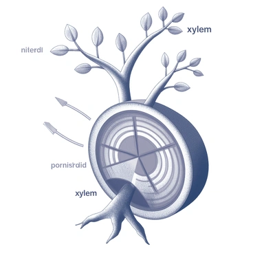 A cross-section of a tree trunk illustrating how water moves up to the leaves