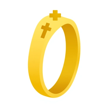 A gold baptismal ring featuring a small cross engraving on the surface.