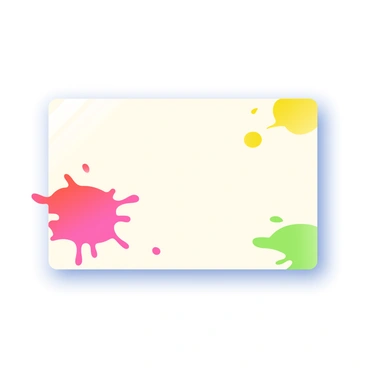A blank white canvas is positioned in the center of the image, with vibrant paint splashes in various bright hues, including fuchsia, lime green, and sunny yellow, scattered across it. The paint is splattered artistically, creating a dynamic sense of movement. A few drops of paint are falling from the canvas, adding to the energetic feel of the scene. The background is softly illuminated, enhancing the vividness of the colors on the canvas.