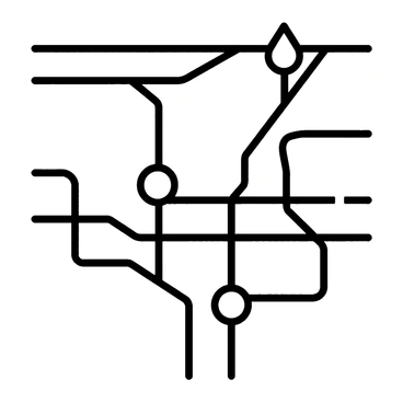 A metro map featuring abstract lines and shapes representing subway routes with creatively named stations such as "Dreamscape," "Innovation Hub," and "Enchanted Forest."