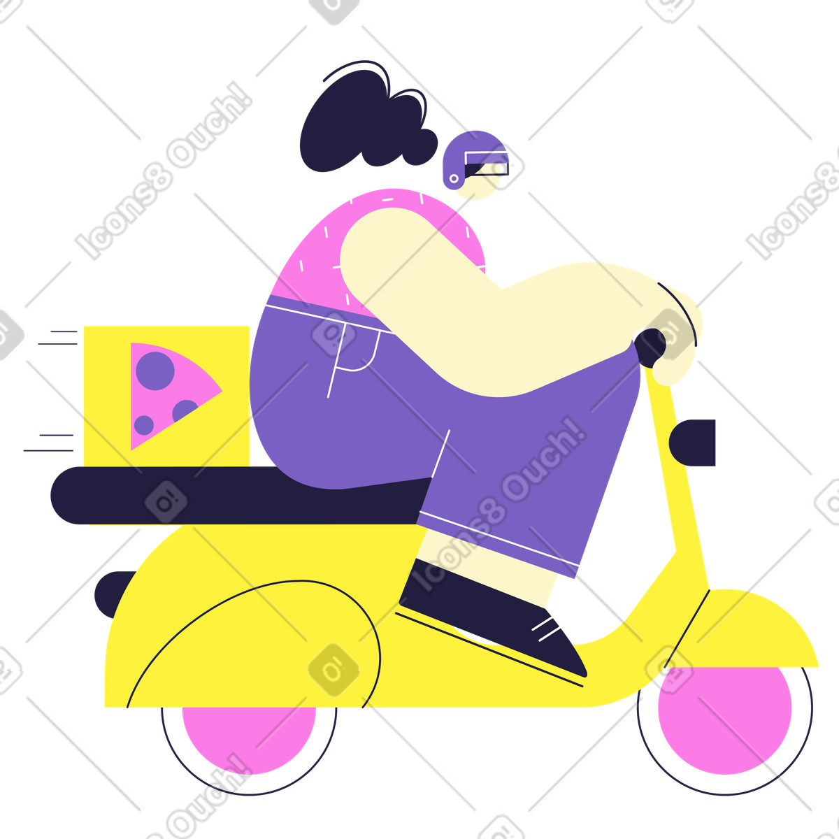 Kurier liefert pizza mit dem fahrrad aus-Illustration im Mellow-Stil als Download in PNG, SVG