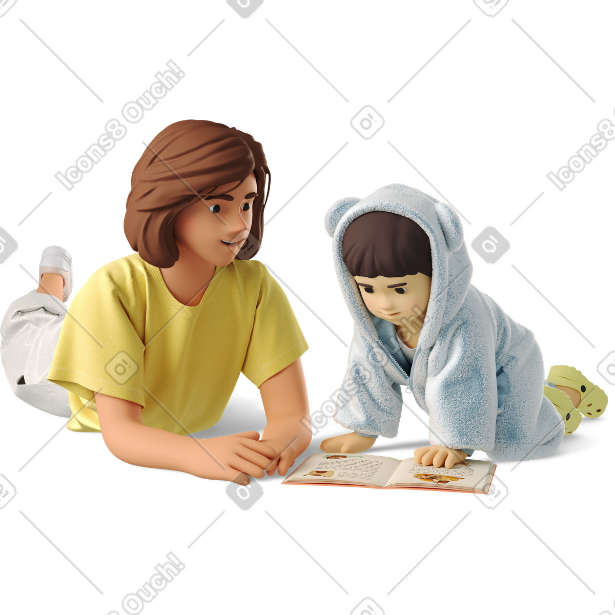 Woman reading with baby illustration in 3D Business style download in PNG, SVG