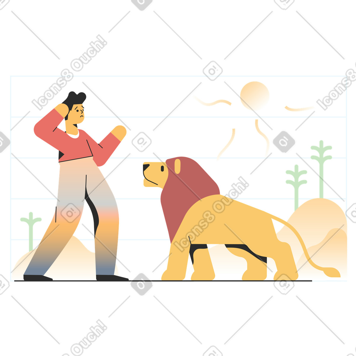 Ilustración Conoce a un león en estilo Marginalia descargar en PNG y SVG