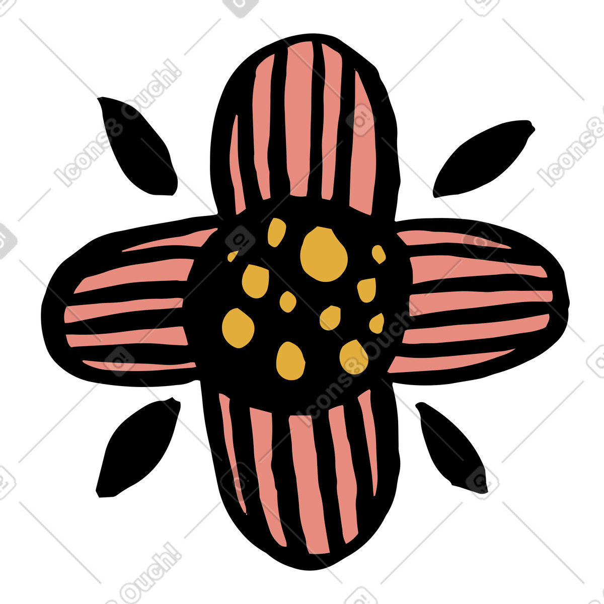 Scandi スタイルの Coral striped flower with dotted center のイラストをPNG、SVG形式でダウンロード